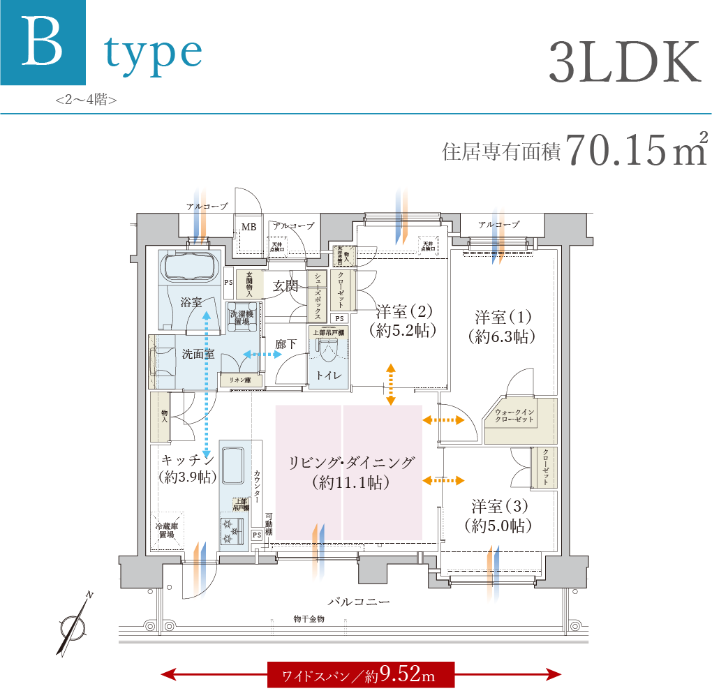 B type／3LDK／住居専有面積：70.15㎡